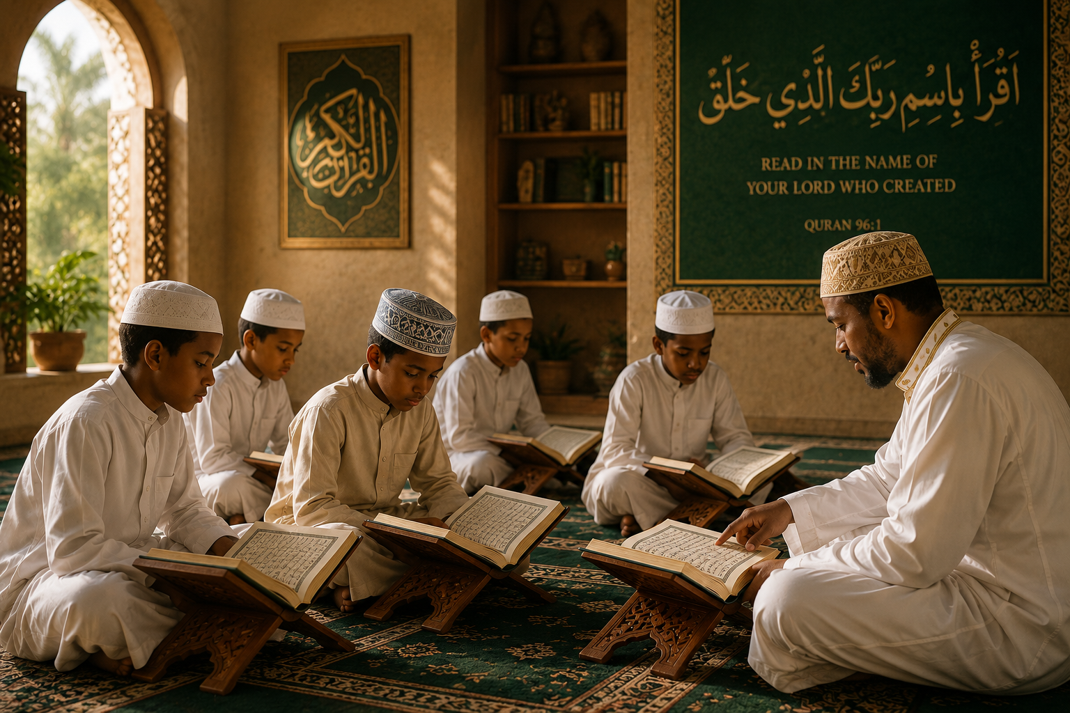 Students learning Quran at An-Nehl Madressa